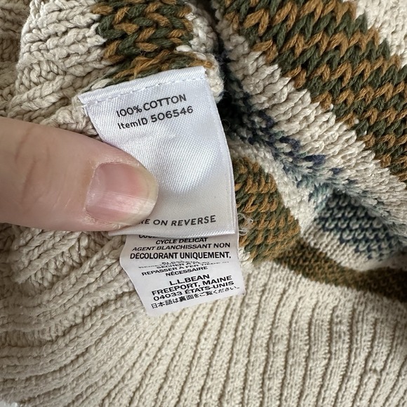 L.L. Bean Aztec Pattern Sweater Women's Large Beige Chunky Knit Cotton Tribal - Picture 6 of 9